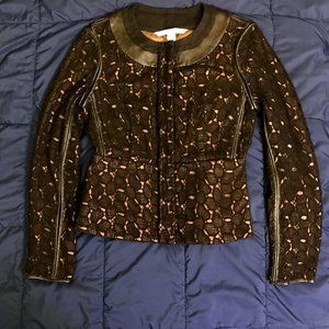 Diane Von Furstenberg DVF Maya Pebble Lace Jacket w/ Leather Size 2